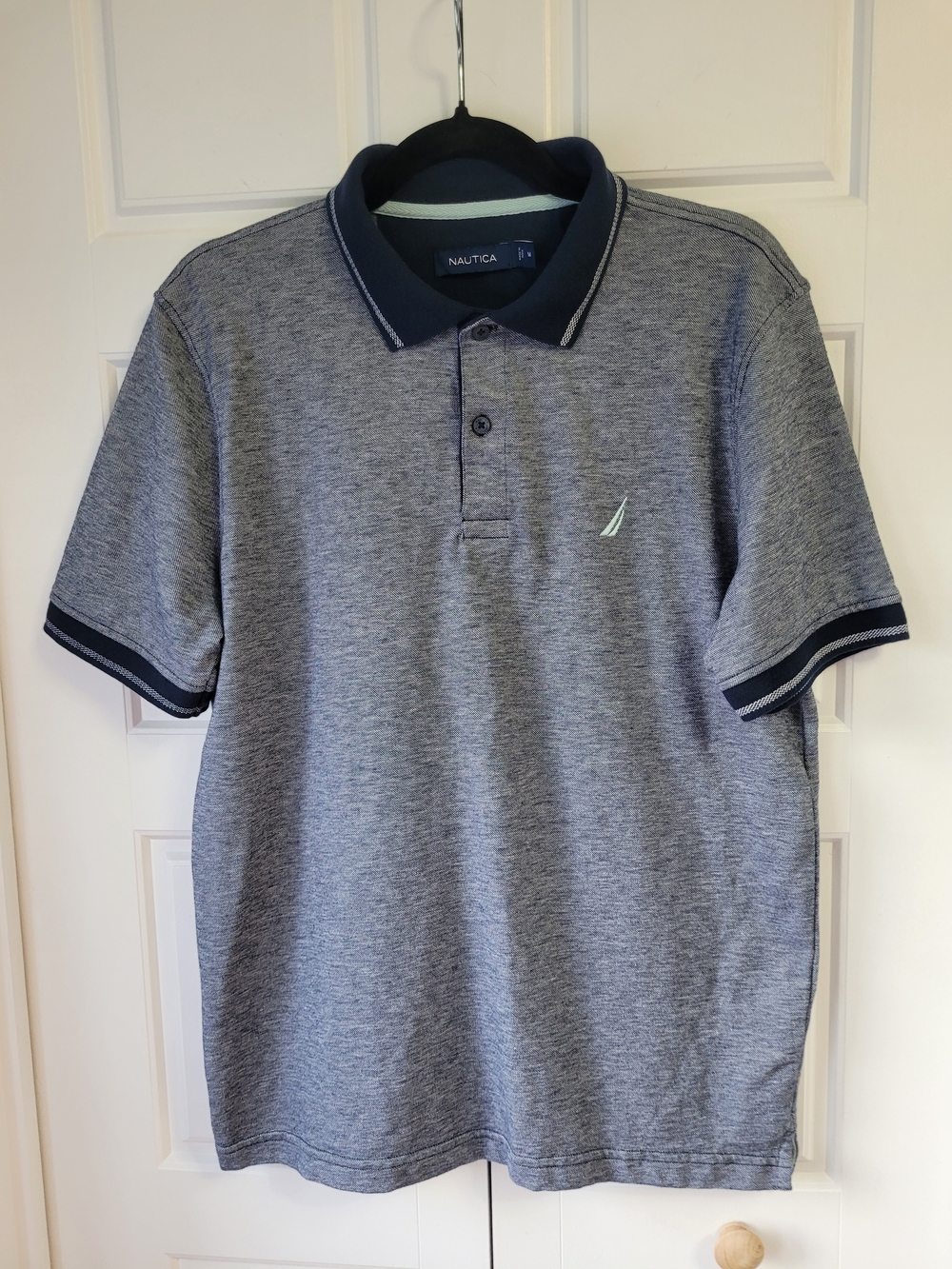 Nautica Men's Dual Tipped Collar Short Sleeve Polo Shirt Navy/Blue Size M